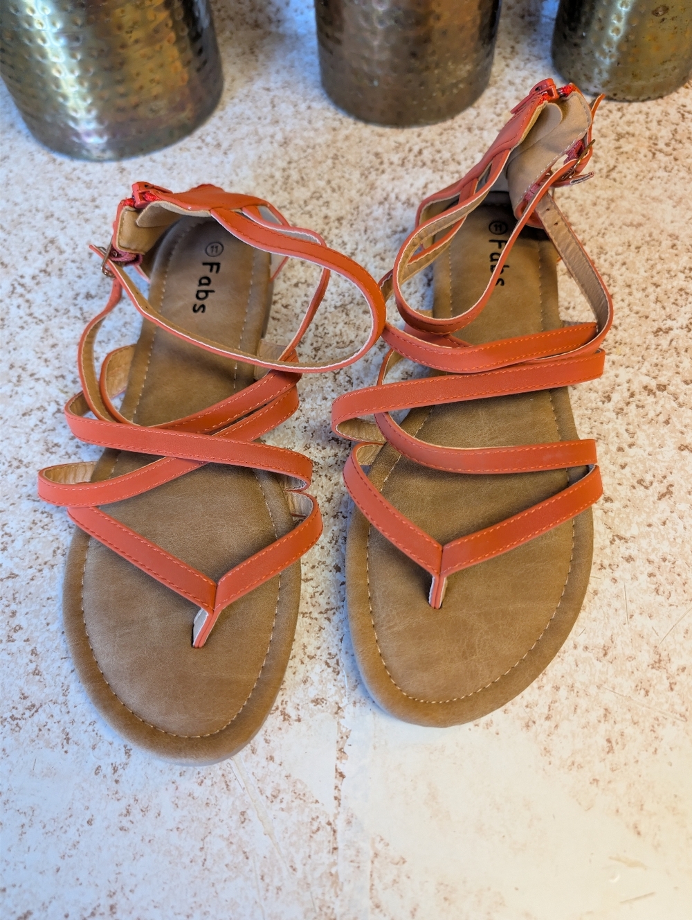 Women's Orange Strappy Flat Sandals Size 11